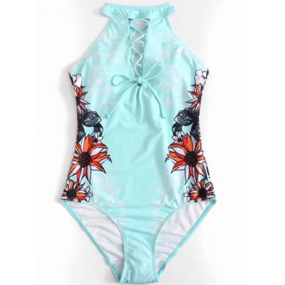 *LAST1* BLUE FLORAL MONOKINI - Picture 4 of 7